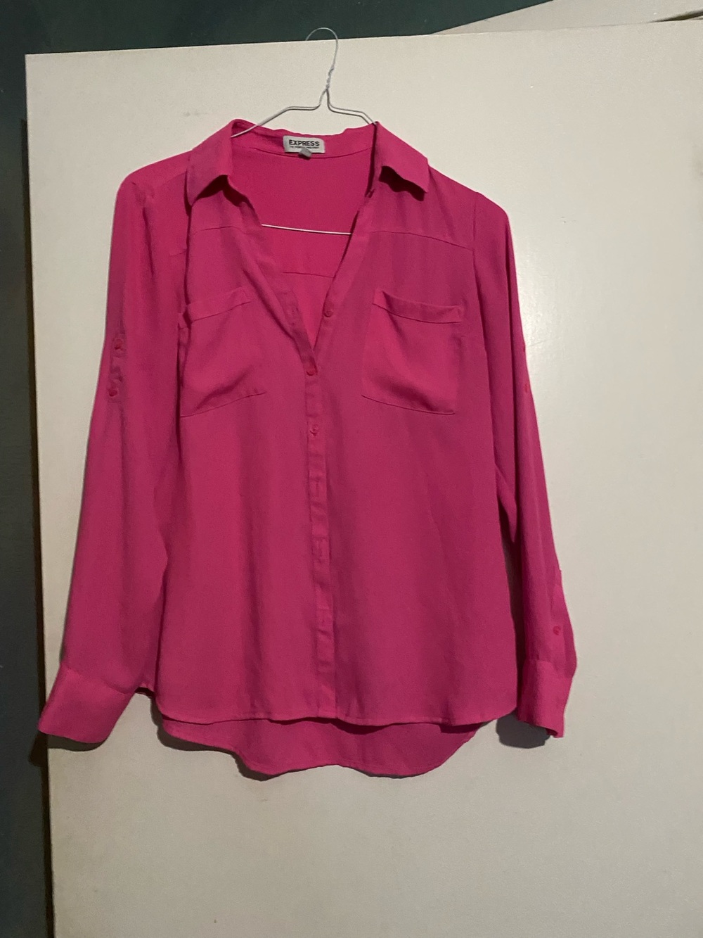 Express Hot Pink Button-Front Blouse